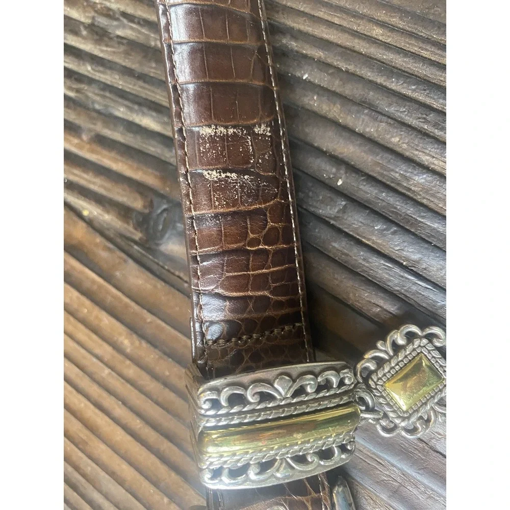 Brighton Women's Brown Belt w/ Gold & Silver Buckle & charm  Size Med (30)
